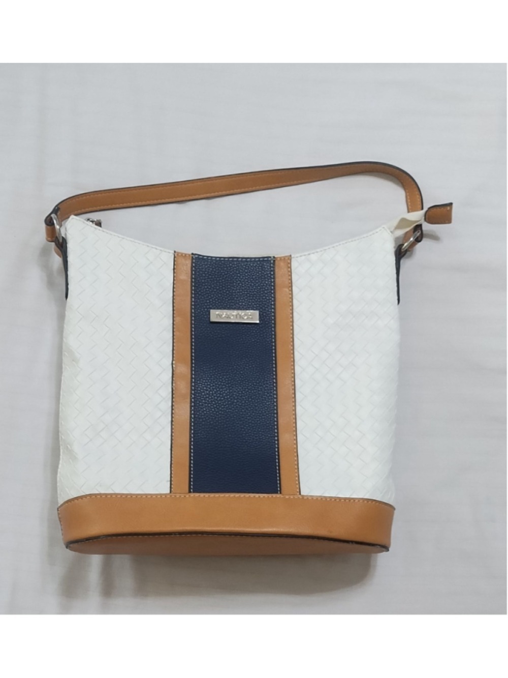 Nautica White Blue Tan Satchel Tote Bag